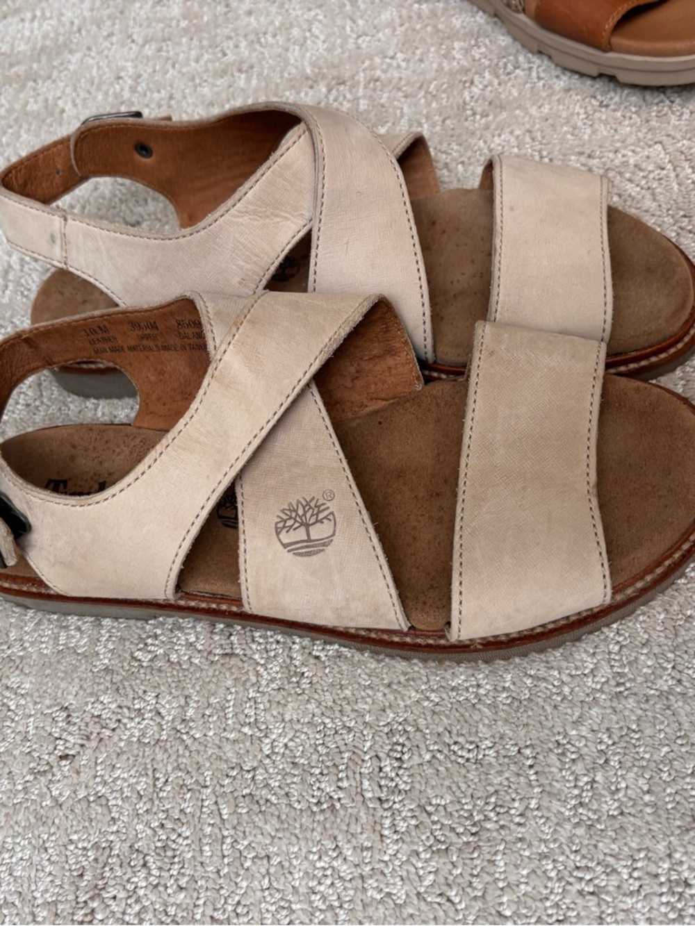 Timberland Women’s Light Beige Canvas Cross-Strap Sandals - Picture 2 of 4